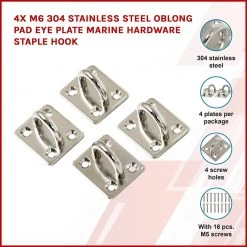 Randy & Travis Machinery 4X M6 304 Stainless Steel Oblong Pad Eye Plate Marine Hardware Staple Hook Outdoor & Leisure