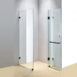 110 X 70cm Frameless 10mm Glass Shower Screen By Della Francesca BLACK Hinges/Brackets And ROUND Handle DIY & Renovation