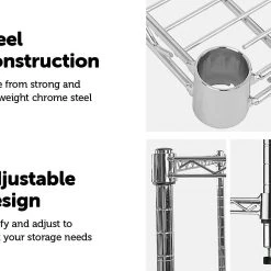 Palermo Furniture Modular Chrome Wire Storage Shelf 180 X 120 X 60cm Steel Shelving