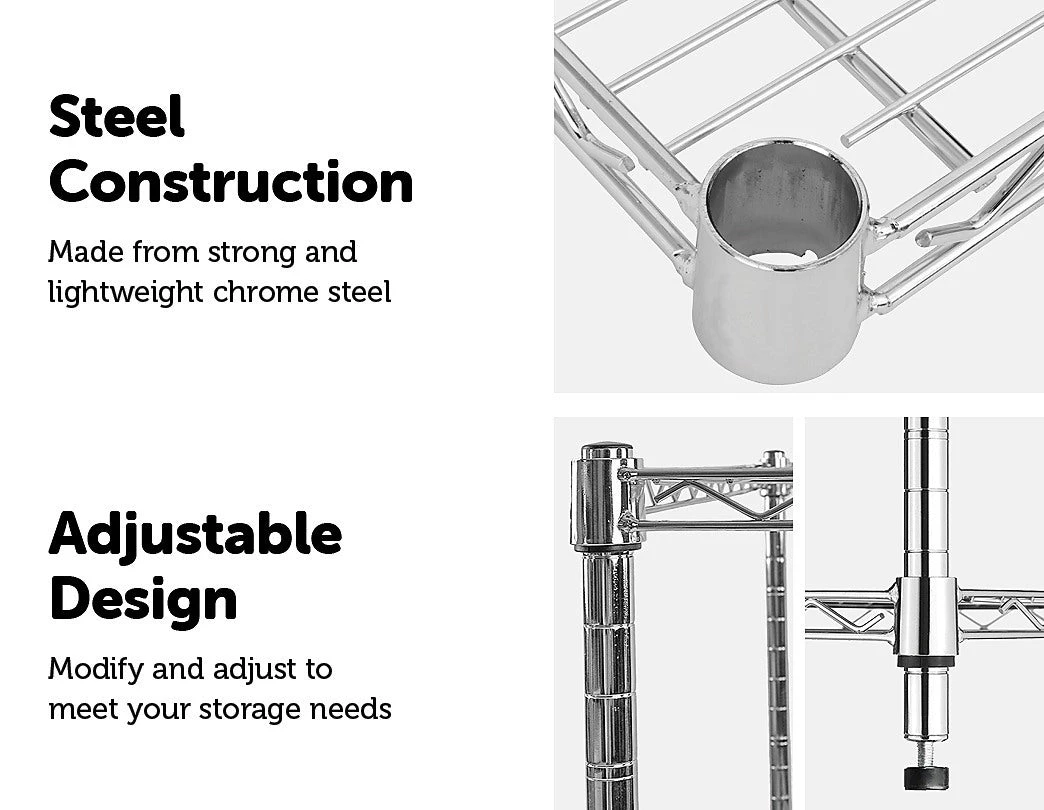 Palermo Modular Chrome Wire Storage Shelf 180 X 120 X 45cm Steel Shelving Furniture