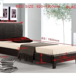 Palermo Single Bed Frame Black PU Leather