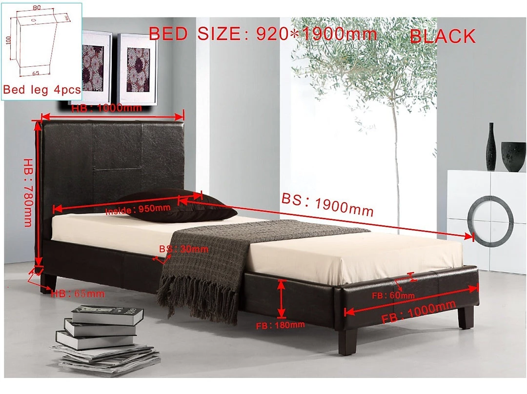 Palermo Single Bed Frame Black PU Leather