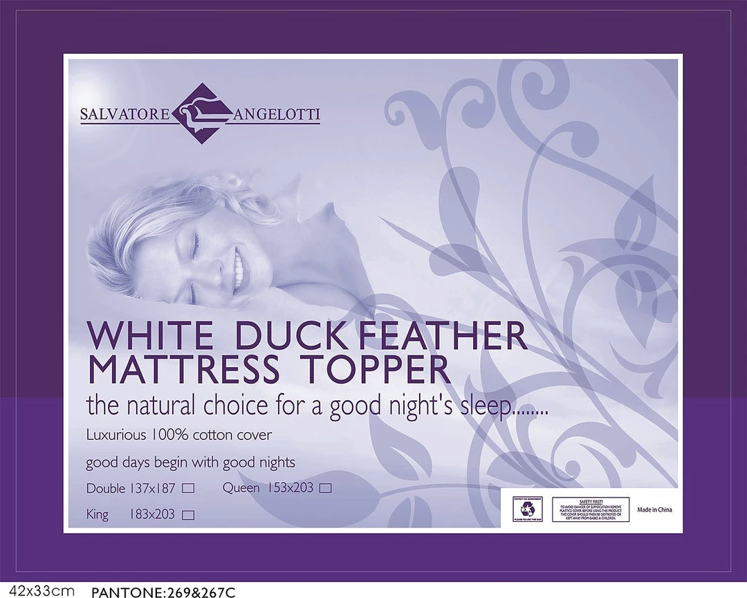 Salvatore Angelotti 100% White Duck Feather Mattress Topper - King Home & Lifestyle