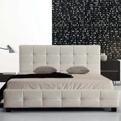 Palermo Double White PU Leather Deluxe Bed Frame