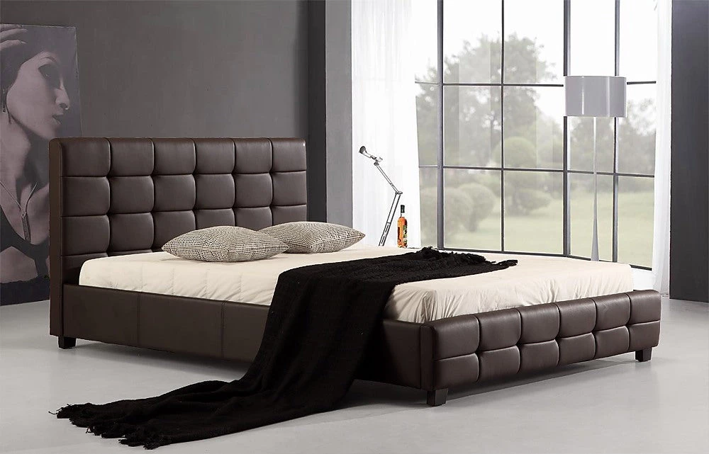 Palermo Queen Brown PU Leather Deluxe Bed Frame