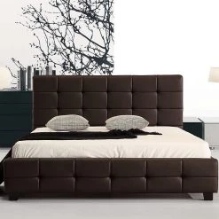 Palermo Queen Brown PU Leather Deluxe Bed Frame