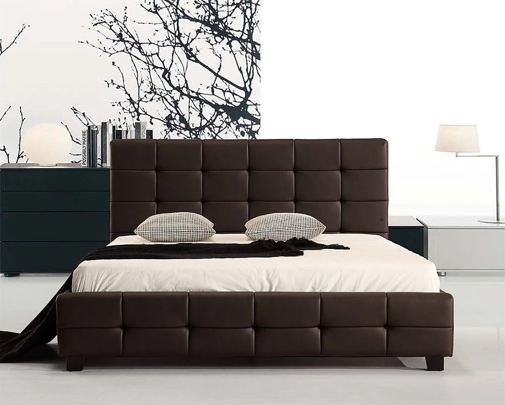 Palermo Queen Brown PU Leather Deluxe Bed Frame