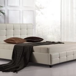 Palermo King White PU Leather Deluxe Bed Frame Furniture