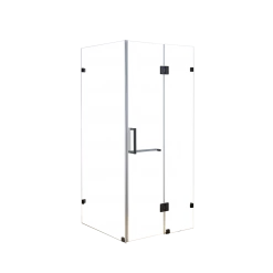 110 X 100cm Frameless 10mm Glass Shower Screen By Della Francesca BLACK Hinges/Brackets And SQUARE Handle