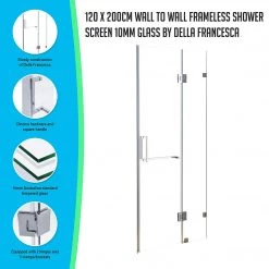 Della Francesca DIY & Renovation 120 X 200cm Wall To Wall Frameless Shower Screen In CHROME Hardware With SQUARE Handle