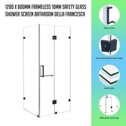 DIY & Renovation 120 X 80cm Frameless 10mm Glass Shower Screen By Della Francesca CHROME Hinges/Brackets And SQUARE Handle