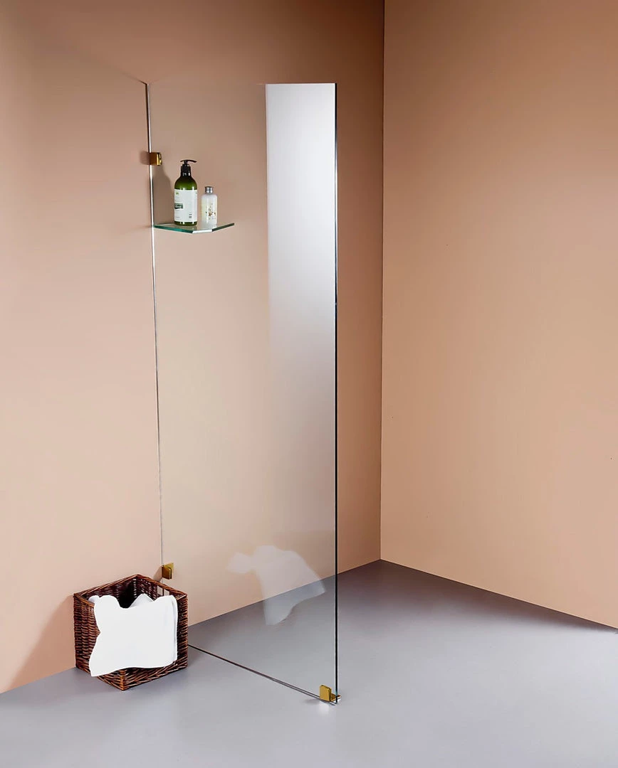 Della Francesca DIY & Renovation 80 X 210cm Frameless 10mm Safety Glass Shower Screen Gold Finish