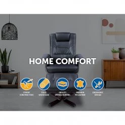 Palermo PU Leather Massage Chair Recliner Ottoman Lounge Remote - Black