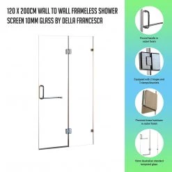 Della Francesca 120 X 200cm Wall To Wall Frameless Shower Screen In Nickel Hardware With Round Handle DIY & Renovation