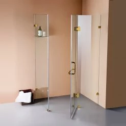 DIY & Renovation 100 X 90cm Frameless 10mm Glass Shower Screen By Della Francesca GOLD Hinges/Brackets And ROUND Handle