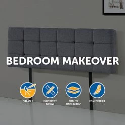 Palermo Grey Linen Fabric Queen Deluxe Tufted Headboard Bedhead