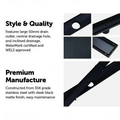 Della Francesca DIY & Renovation 80cm Tile Insert Black Grate Drain W/Centre Outlet Floor Waste