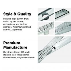 Della Francesca 100cm Bathroom Shower Stainless Steel Grate Drain W/ Centre Outlet Floor Waste DIY & Renovation