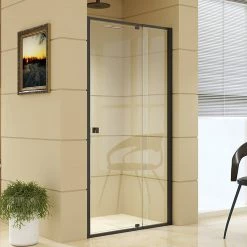 Della Francesca DIY & Renovation Front: (98~106) X 195cm Adjustable Semi Frameless Shower Screen In Black No Side Return