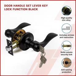 Randy & Travis Machinery Door Handle Set Lever Key Lock Function Black DIY & Renovation