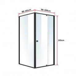 Della Francesca Front: (98~106) X 195cm Adjustable Semi Frameless Shower Screen In Black Side: (98~101) X 195cm