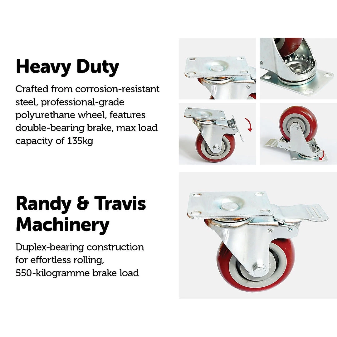 Randy & Travis Machinery 4 X 4" Heavy Duty PU Swivel Castor Wheels With Brake
