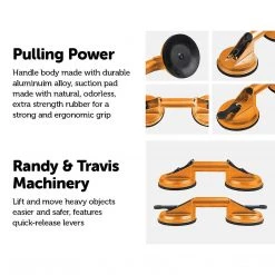 Randy & Travis Machinery DIY & Renovation 2x 100kg Aluminum Alloy Double Locking Suction Cup Glazer Glass Sucker Lifter