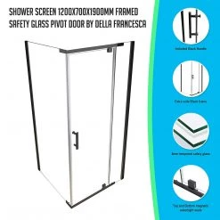 Della Francesca 1200 X 700 X 1900mm Framed Safety Glass Pivot Door Shower Screen In Black
