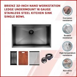 DIY & Renovation BRIENZ 32-inch Nano Workstation Ledge Undermount 16 Gauge Stainless Steel Kitchen Sink Single Bowl