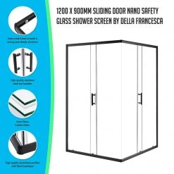 Della Francesca 1200 X 900mm Sliding Door Nano Safety Glass Shower Screen In Black DIY & Renovation