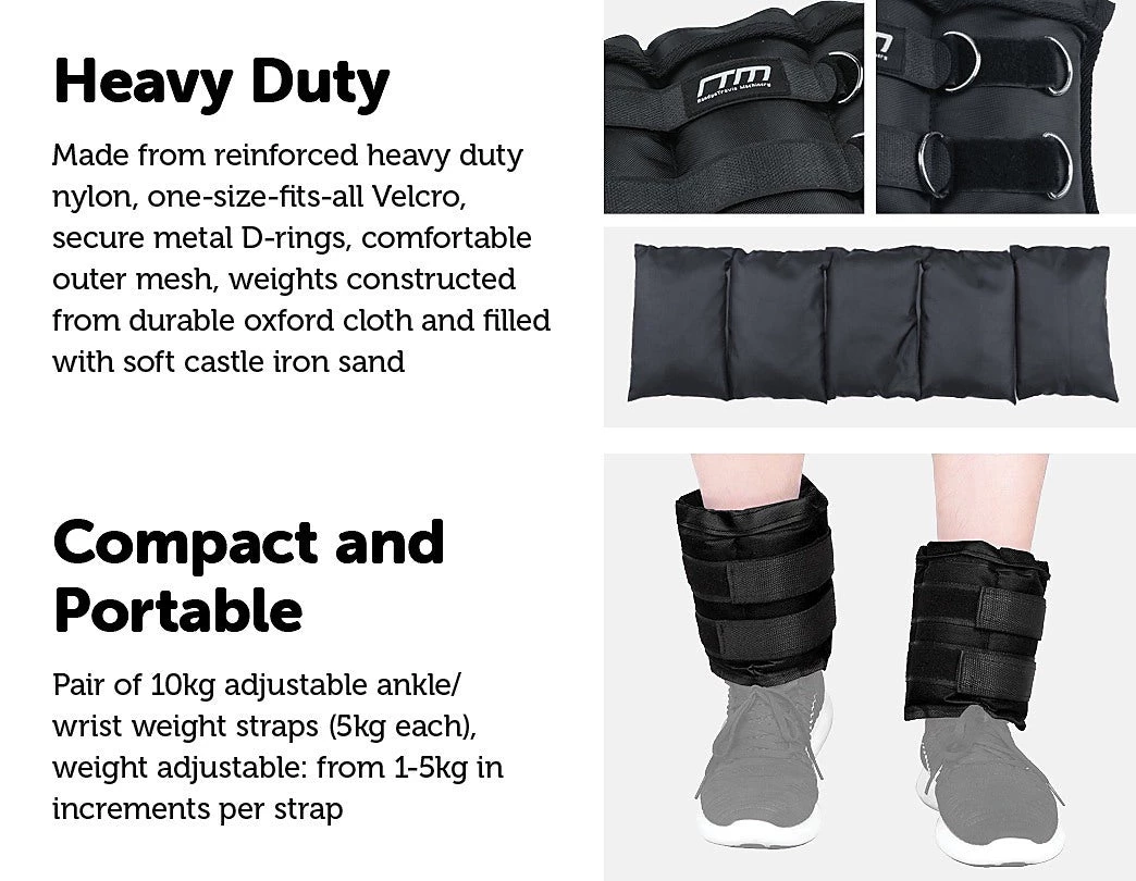 Randy & Travis Machinery 10kg Adjustable Ankle/Wrist Weight Straps Sports & Fitness