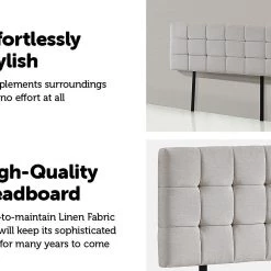 Palermo Beige Linen Fabric Queen Deluxe Tufted Headboard Bedhead Furniture