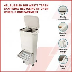Randy & Travis Machinery 42L Rubbish Bin Waste Trash Can Pedal Recycling Kitchen Wheel 2 Compartment Home & Lifestyle