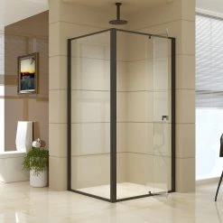Della Francesca DIY & Renovation Front: (98~106) X 195cm Adjustable Semi Frameless Shower Screen In Black Side: (89~92) X 195cm