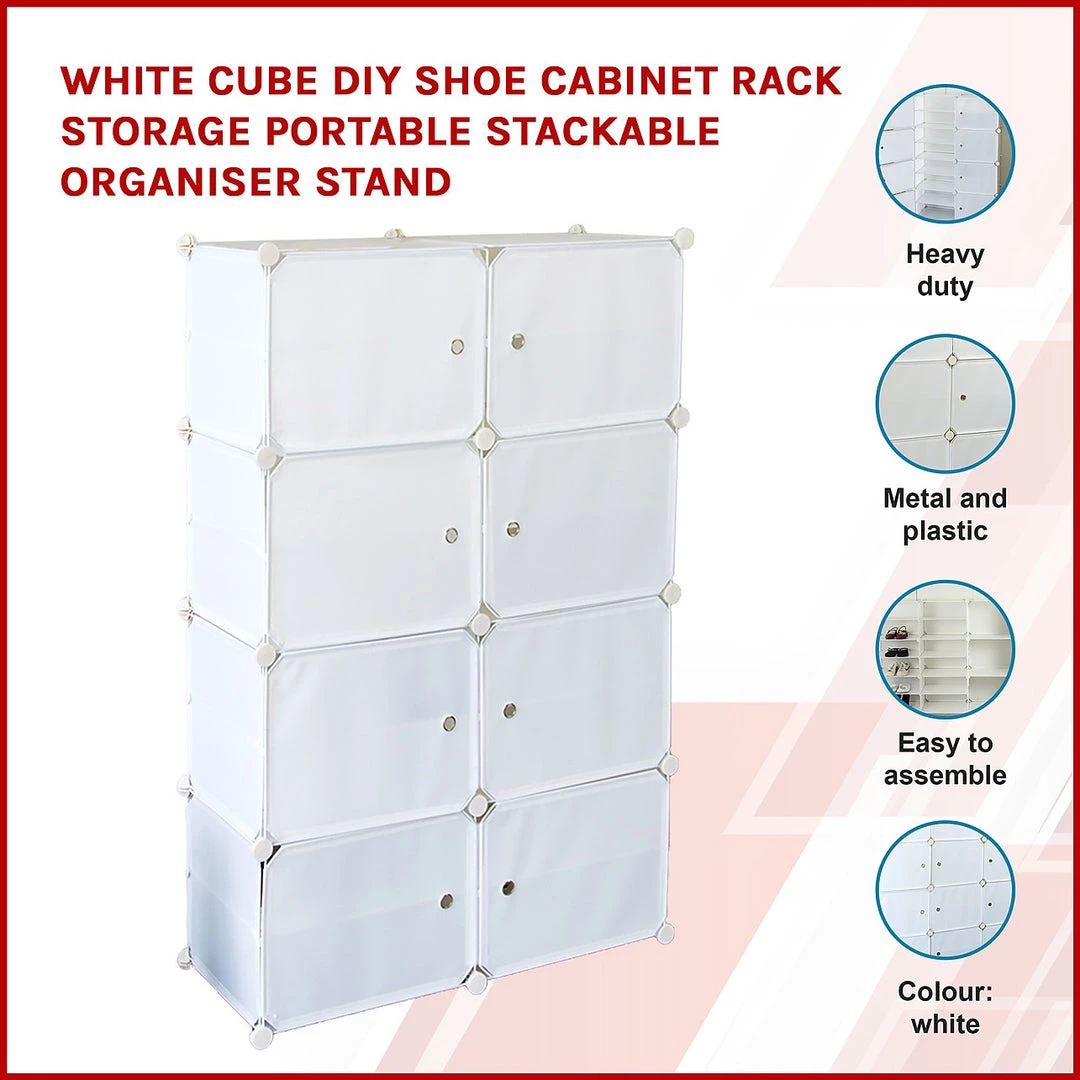 Randy & Travis Machinery White Cube DIY Shoe Cabinet Rack Storage Portable Stackable Organiser Stand