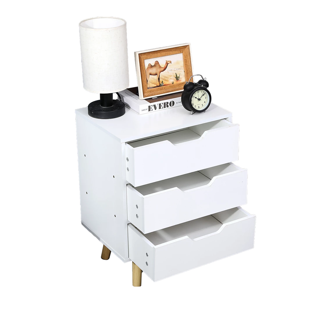 Palermo Furniture Wooden Bedside Table 3-Drawer Cabinet Storage Night Stand