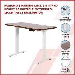 Palermo Standing Desk Sit Stand Height Adjustable Motorised 120cm Table Dual Motor Furniture