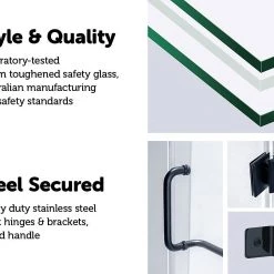 900 X 900mm Frameless 10mm Glass Shower Screen By Della Francesca Black Hinges/Brackets And Round Handle DIY & Renovation