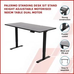 Furniture Palermo Standing Desk Sit Stand Height Adjustable Motorised 160cm Table Dual Motor