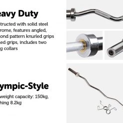 Randy & Travis Machinery Sports & Fitness Chrome Olympic Curl Bar Barbell Heavy Duty EZ With Spring Collars