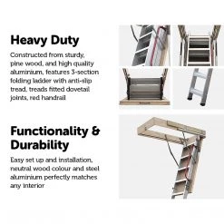 Randy & Travis Machinery DIY & Renovation Deluxe Aluminium Attic Loft Ladder - 2.7m To 3.05m