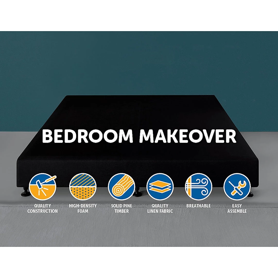 Furniture Palermo King Ensemble Bed Base Midnight Black Linen Fabric