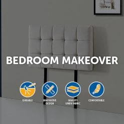 Palermo Beige Linen Fabric Single Deluxe Tufted Headboard Bedhead Furniture