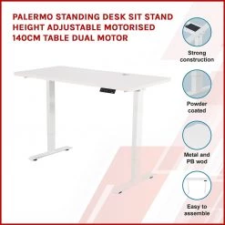 Palermo Standing Desk Sit Stand Height Adjustable Motorised 140cm Table Dual Motor Furniture