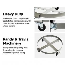Randy & Travis Machinery Drum Dolly 450kg 55 Gallon W Swivel Casters Heavy Duty Steel Frame Non Tipping DIY & Renovation