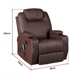 Palermo Brown Massage Sofa Chair Recliner 360 Degree Swivel PU Leather Lounge 8 Point Heated