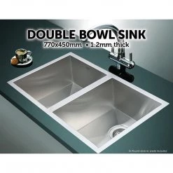 Brienz 1.2mm Handmade Double Stainless Steel Sink With Waste - 770x450mm