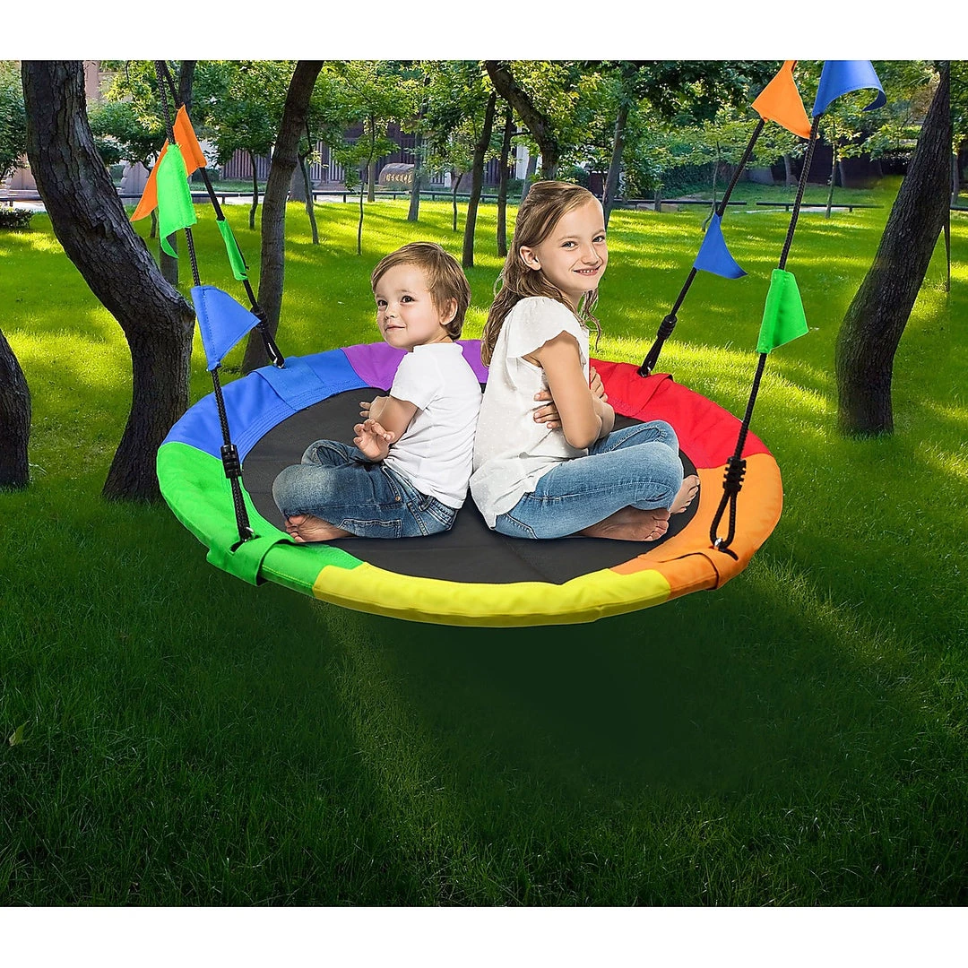 FactoryFast.com.au Games & Hobbies 1m Tree Swing In Multi-Color Rainbow Kids Indoor/Outdoor Round Mat Saucer Swing