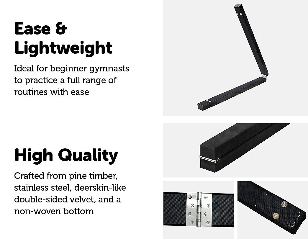 Randy & Travis Machinery 2.2m Gymnastics Folding Balance Beam Black Synthetic Suede Sports & Fitness