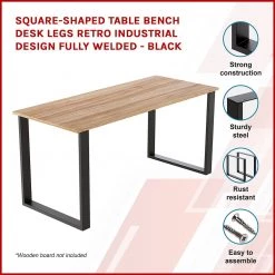 Della Francesca Furniture Square-Shaped Table Bench Desk Legs Retro Industrial Design Fully Welded - Black
